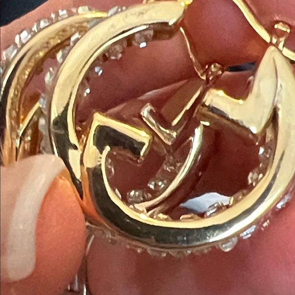 Gold and Silver Crystal Hoop Earrings - Picture 9 of 15